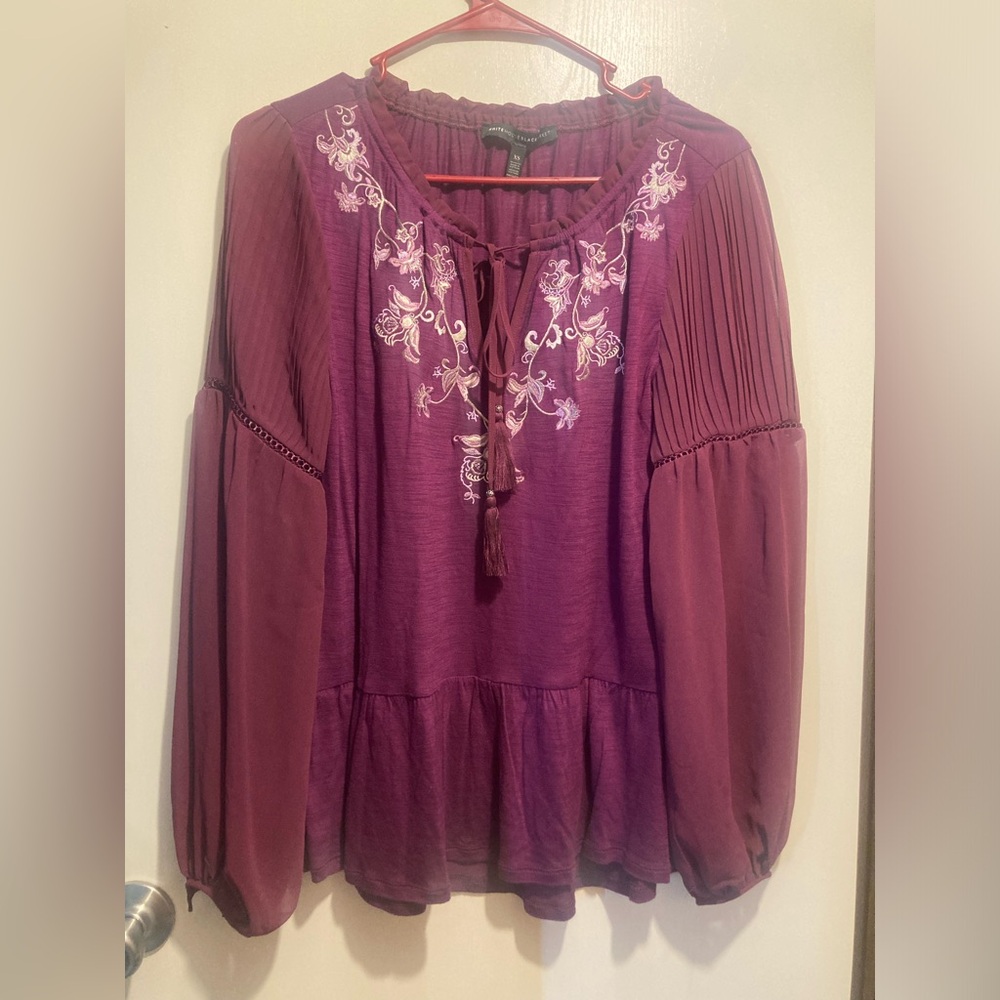 White House Black Market Plum Embroidered Blouse